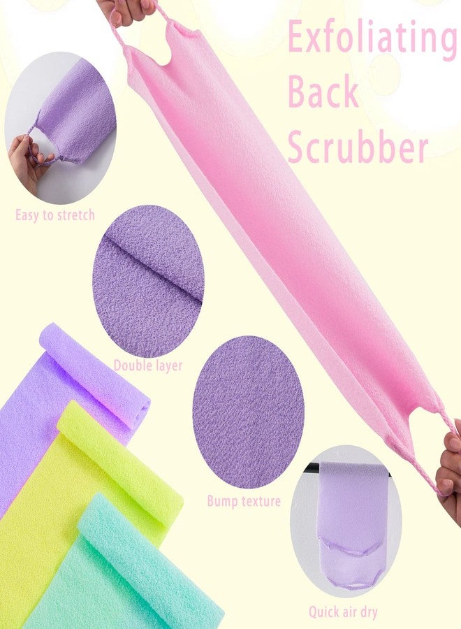 CANIPHA 4 Pcs Exfoliating Back Scrubber with Handles,Nylon Back Exfoliator Extended Length Back Washers Stretchable Exfoliating Washcloth Pull Strap Shower Scrubber for Body Cleans Skin Massages for Women Men - Image 3
