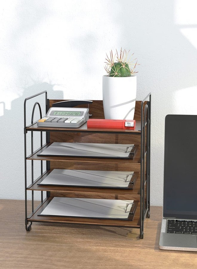 LUCYCAZ 4 Tier Paper Organizer for Desk - Wood Desk Organizer, Metal Paper Tray Organizer, File Organizer for Office Home School, Black - Image 4