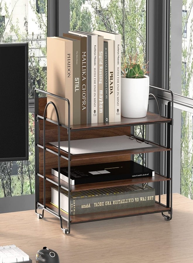 LUCYCAZ 4 Tier Paper Organizer for Desk - Wood Desk Organizer, Metal Paper Tray Organizer, File Organizer for Office Home School, Black - Image 2