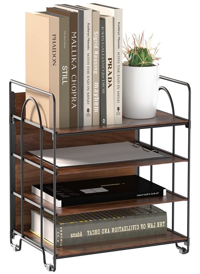 LUCYCAZ 4 Tier Paper Organizer for Desk - Wood Desk Organizer, Metal Paper Tray Organizer, File Organizer for Office Home School, Black - Image 1