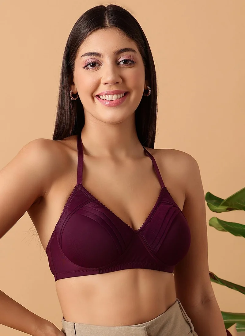 Clovia Clovia Padded Non-Wired Full Cup Halter Neck Bra in Plum Colour