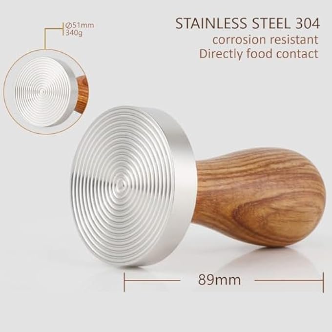 eWINNER 51Mm Coffee Tamper Espresso Press 51Mm Tamper With 304 Stainless Steel Base Wooden Handle Barista Espresso Machines Accessory - Image 3