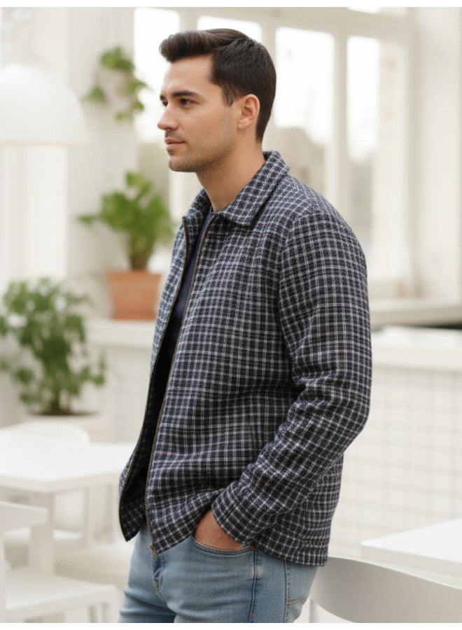 RIGO Blue Checked Tweed Jacket for Men - Image 3