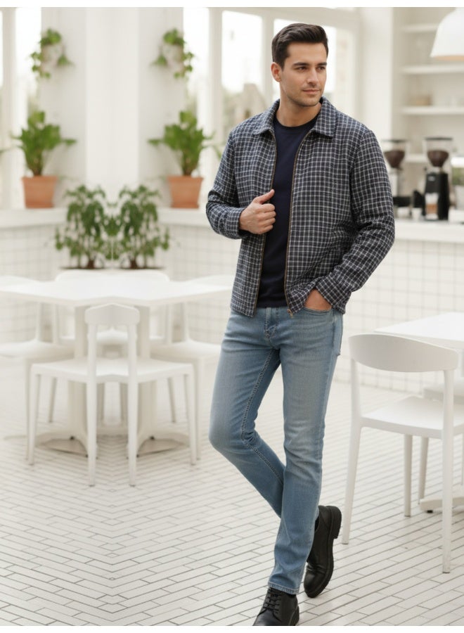 RIGO Blue Checked Tweed Jacket for Men - Image 4