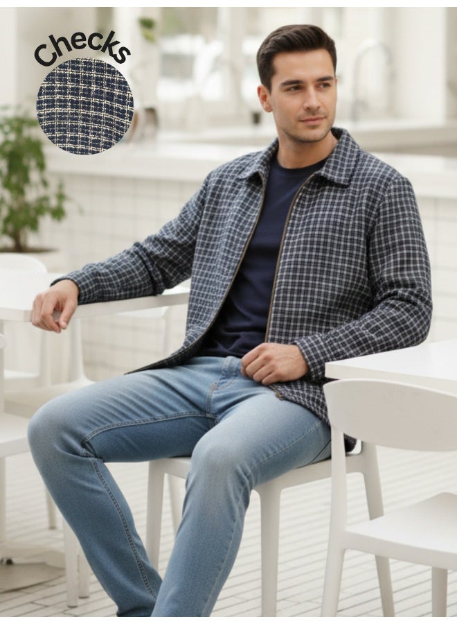 RIGO Blue Checked Tweed Jacket for Men - Image 1