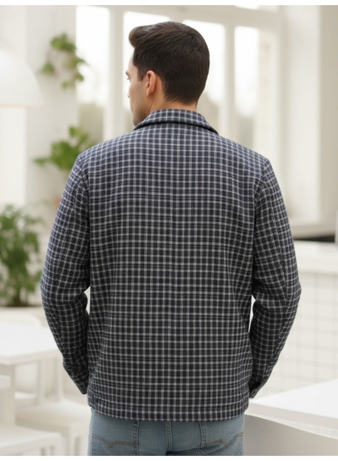 RIGO Blue Checked Tweed Jacket for Men - Image 2