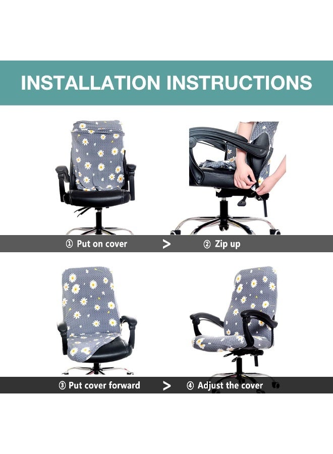 Office Chair Cover - Universal Stretch Desk Chair Cover Computer Chair Sli Pieces overs Size: L - Black  - Image 3