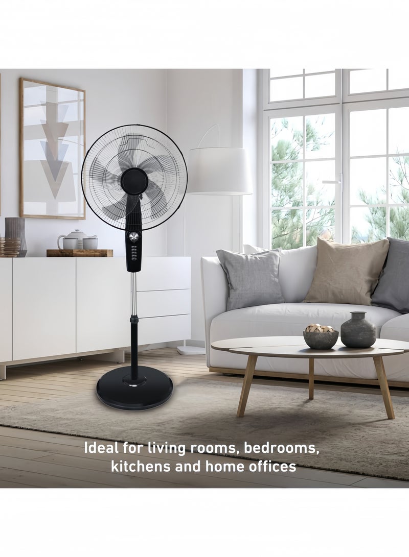 GGEROU Pedestal Stand Fan,18 inch,3D Oscillation Directions, 4 Speed& Adjustable Height,5 Fan Leaf Power Saving with 2 Hours Timer floor fan for Bedroom Home Office, Black  - Image 3