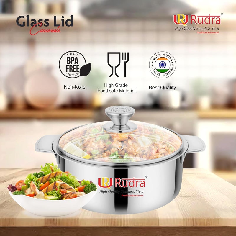 RUDRA Stainless Steel Serving Casserole SetToughened Glass LidPUF Insulated Hot BoxRoti BoxKeeps Food Hot FreshEasy to CarryFood Grade Ideal for Home Dining Table Steel 2500 ml - Image 4