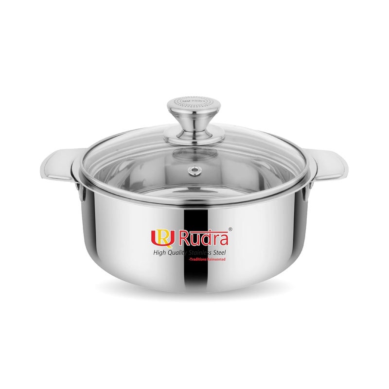 RUDRA Stainless Steel Serving Casserole SetToughened Glass LidPUF Insulated Hot BoxRoti BoxKeeps Food Hot FreshEasy to CarryFood Grade Ideal for Home Dining Table Steel 2500 ml - Image 1