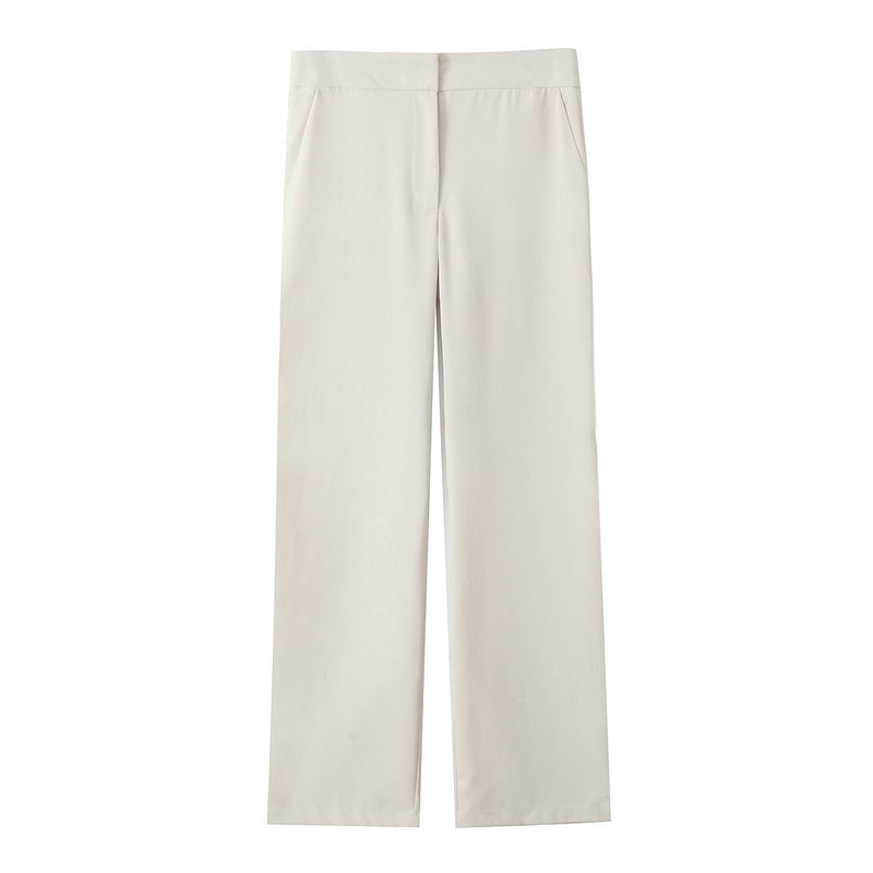 European and American Clothing Pleated Corset Top + High Waist Flared Pants Beige pants - Image 1