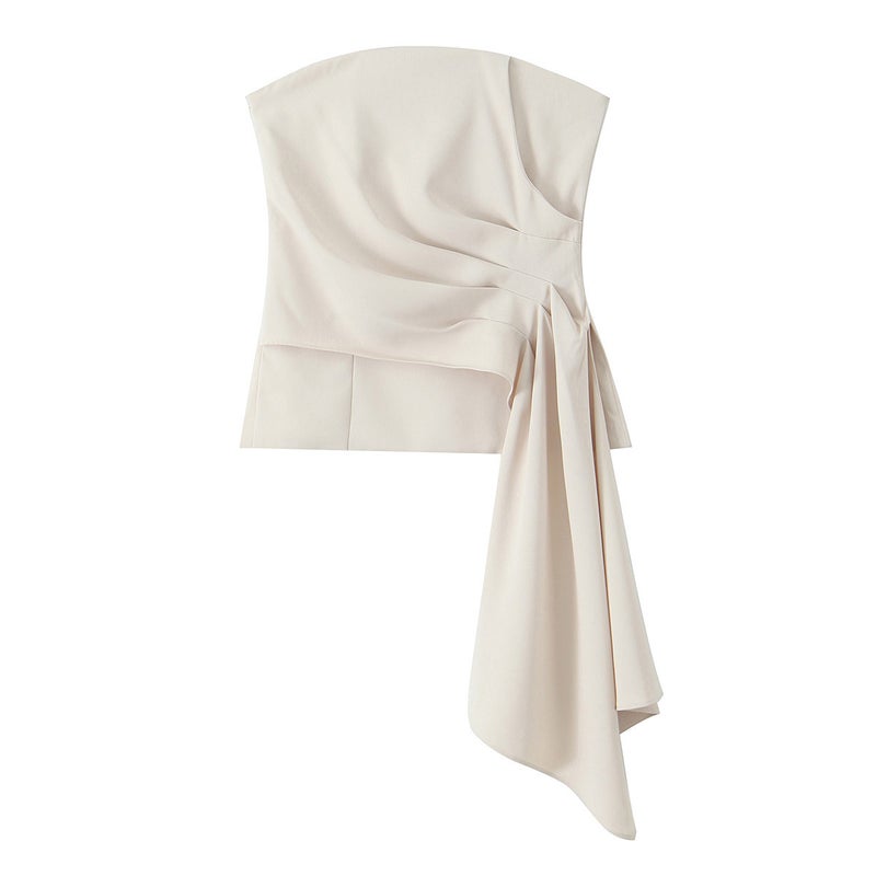 European and American Clothing Pleated Corset Top + High Waist Flared Pants Beige pants - Image 2