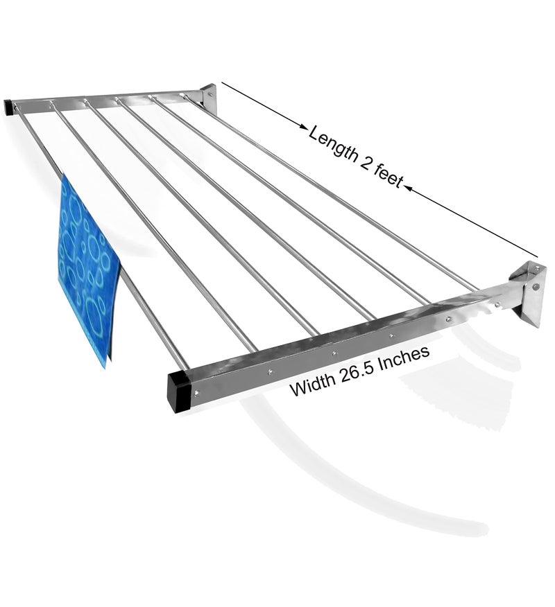 Rainbow Drywell Glider Stainless Steel Heavy Duty, Space Saver (6 Pipes x 2 Feet) Wall Mounted Cloth Drying Stand, Cloth Stand for Drying Clothes Foldable, Clothes Stand for Drying in Balcony|Passage - Image 3