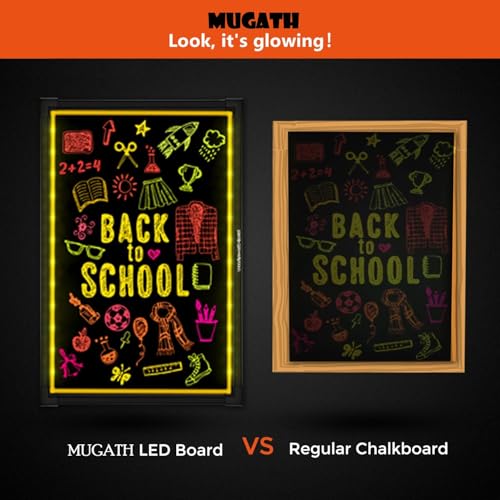MUGATH Illuminated LED Message Writing Board - 24" X 32" Inches Erasable Neon Effect Menu Sign Board with 8 Colorful Markers for Home, Office, Restaurants, Bar, Holiday Celebration Gift - Image 4