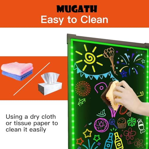 MUGATH Illuminated LED Message Writing Board - 24" X 32" Inches Erasable Neon Effect Menu Sign Board with 8 Colorful Markers for Home, Office, Restaurants, Bar, Holiday Celebration Gift - Image 2