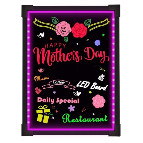 MUGATH Illuminated LED Message Writing Board - 24" X 32" Inches Erasable Neon Effect Menu Sign Board with 8 Colorful Markers for Home, Office, Restaurants, Bar, Holiday Celebration Gift - Image 3