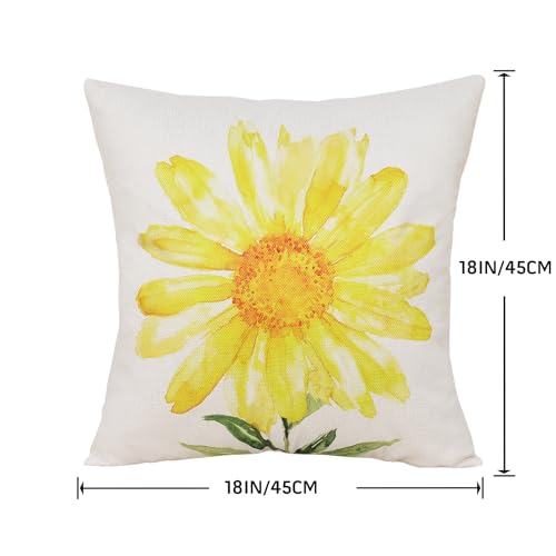 Yuubin Spring Summer Yellow Throw Pillow Covers 18x18 Set of 4,Daisy Sunflower Pillow Cases for Home Porch Sofa Decorations,Farmhouse Outdoor Indoor Living Room Couch Decor - Image 2