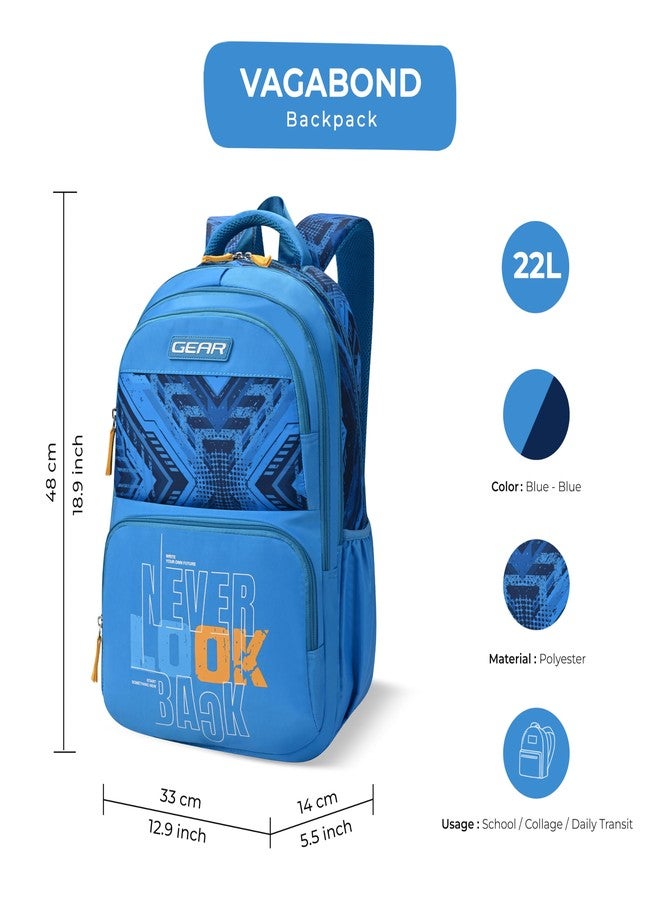 Gear Vagabond 19"/24L Large Water Resistant School Bag/Casual Backpack/Daypack/Laptop Bag for Boys/Girls (Blue - Blue) - Image 2