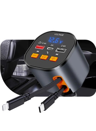 Bluetooth FM Transmitter Car Adapter with 50W PD Fast Charging, Dual Retractable Cables, Bluetooth 5.0 Receiver, Hands-Free Calling & Music Playback – Compact Charger for All Cars - pzsku/ZBDECE76E34DD4CD11261Z/45/1745058499/b2b59e94-3e5c-4dab-9133-c8b935932109