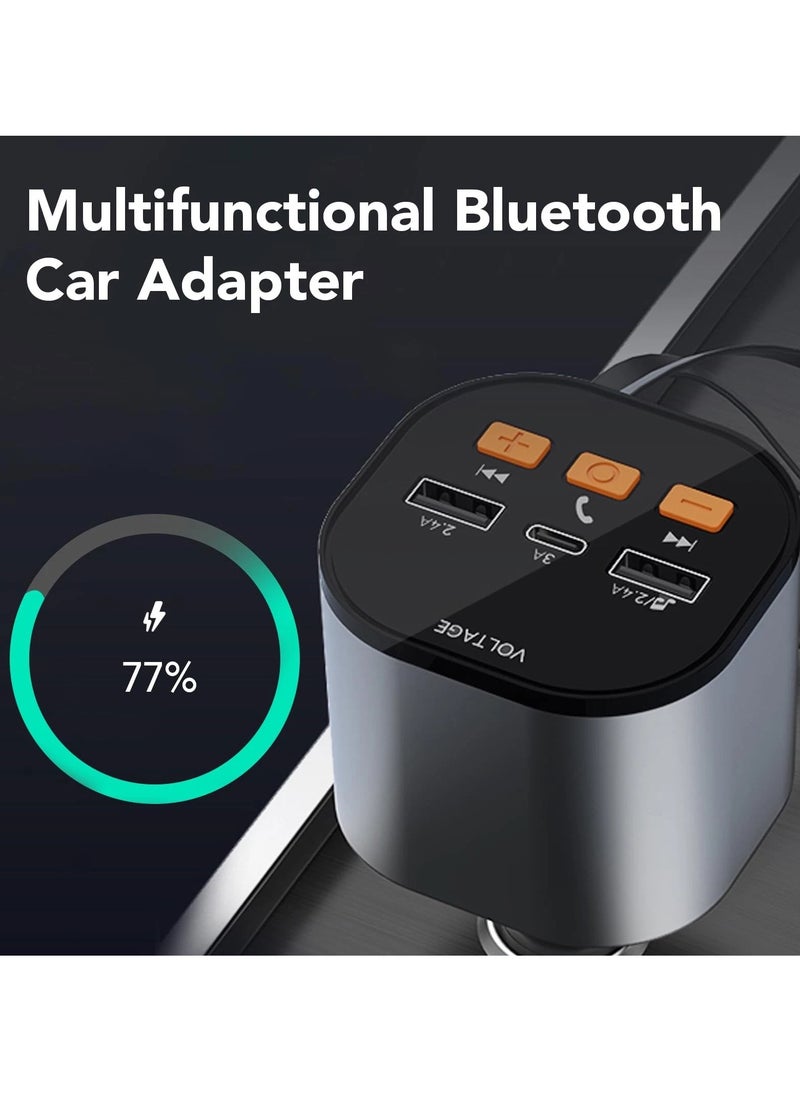 REBENUO Bluetooth FM Transmitter Car Adapter with 50W PD Fast Charging, Dual Retractable Cables, Bluetooth 5.0 Receiver, Hands-Free Calling & Music Playback – Compact Charger for All Cars  - Image 5