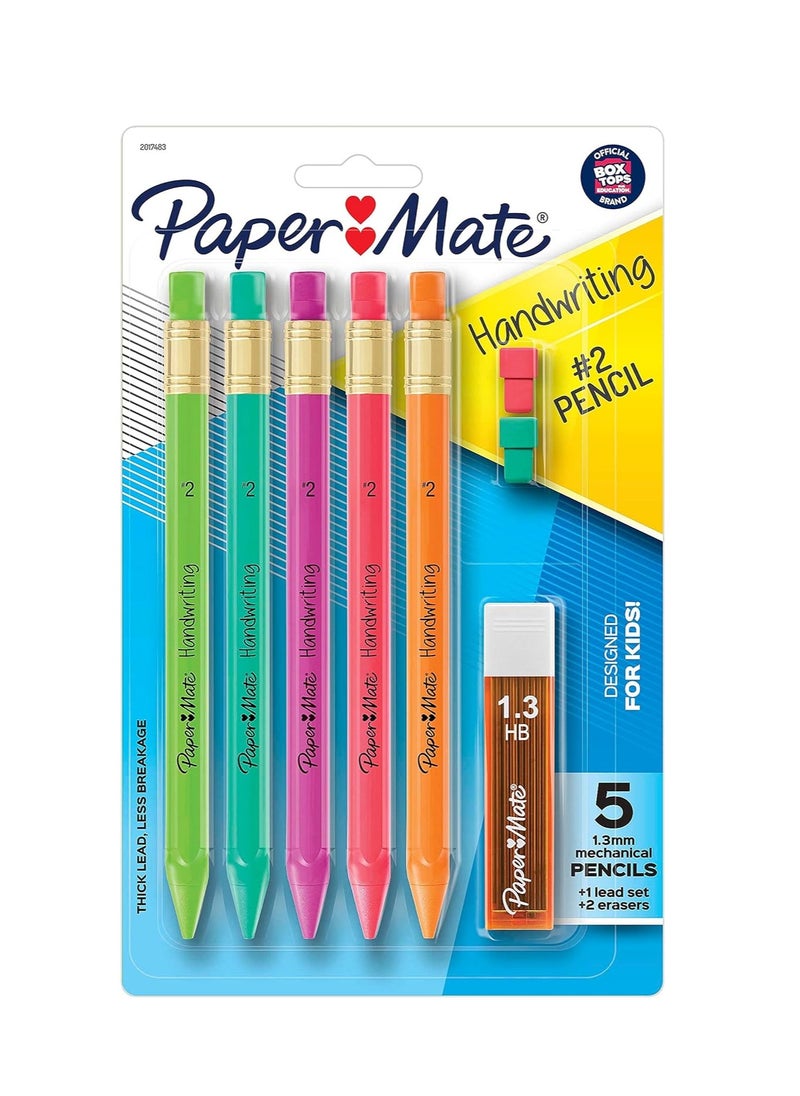 Paper Mate Paper Mate Handwriting Triangular Mechanical Pencil Set with Lead & Eraser Refills, 1.3mm, School Supplies, Office Supplies, Sketching Pencils, Drafting Pencil, Fun Barrel Colors, 8 Count  - Image 1