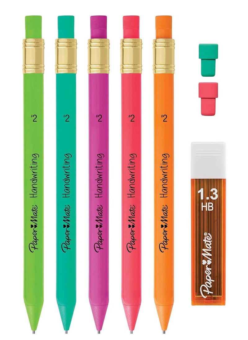 Paper Mate Paper Mate Handwriting Triangular Mechanical Pencil Set with Lead & Eraser Refills, 1.3mm, School Supplies, Office Supplies, Sketching Pencils, Drafting Pencil, Fun Barrel Colors, 8 Count  - Image 2