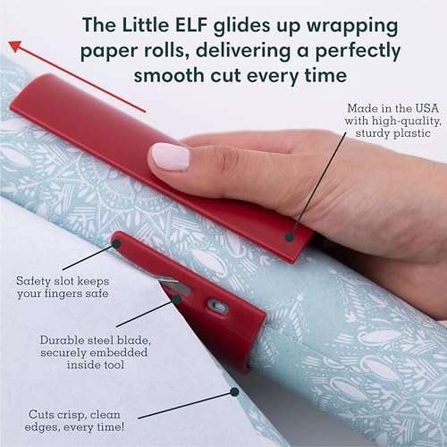 Little ELF Wrapping Paper Cutter (2-Pack) | Red Christmas Gift Wrap Cutter | As seen on Shark Tank | Made in USA | Gift Wrapping Paper Slicing Tool - Image 4