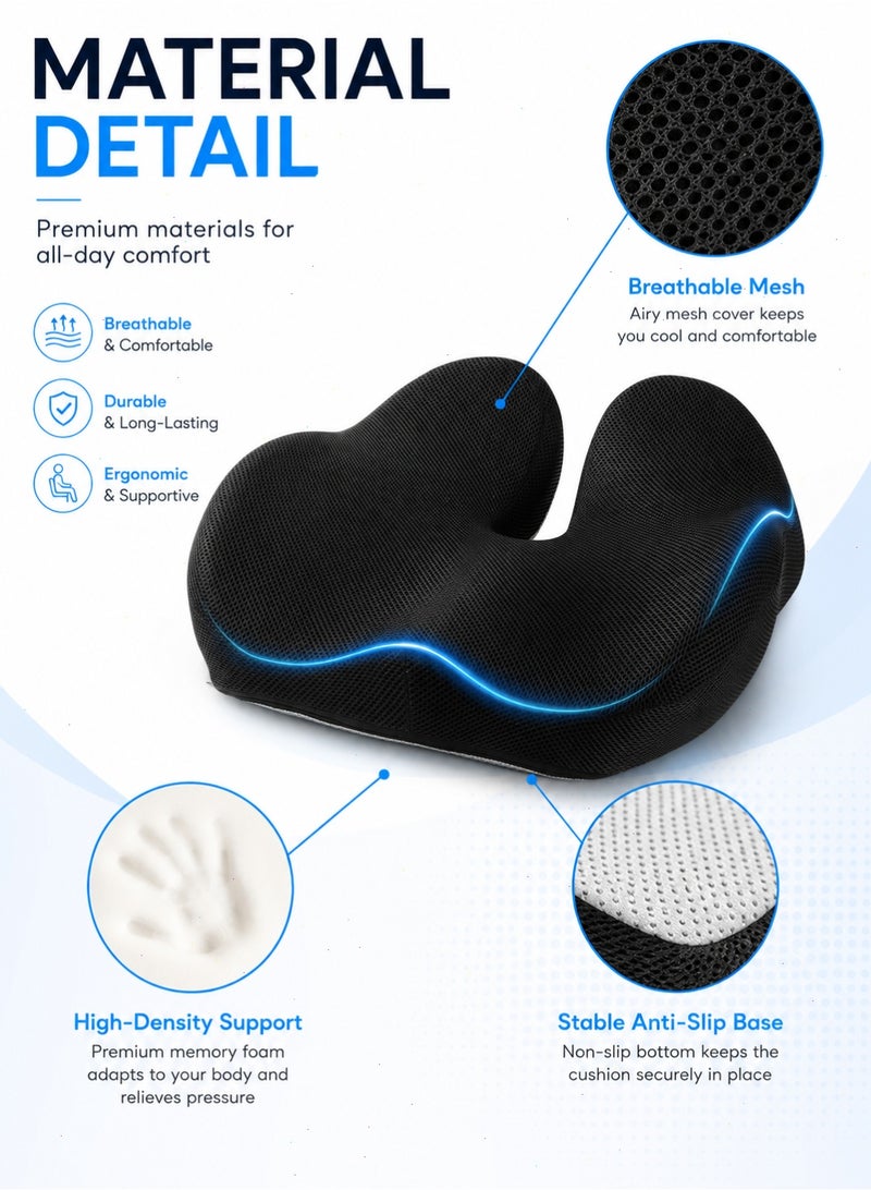 Yoawllty Memory Foam Seat Cushion with Breathable Mesh Cover, Pressure & Pain Relief on Hip Back Coccyx for Office, Car and Home - Image 4