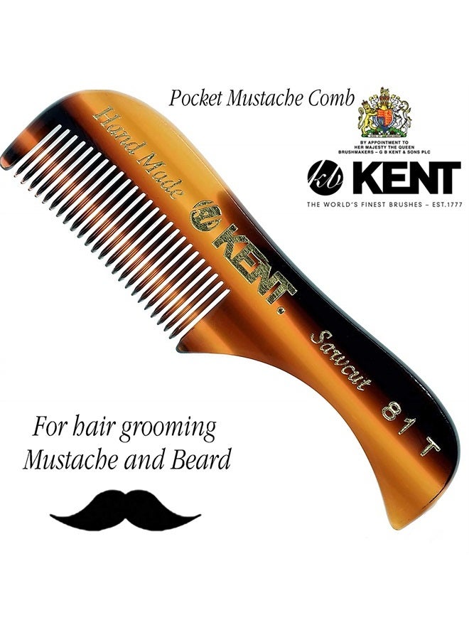 Kent A 81T (2.8") Pocket Comb & Beard Comb for Mustache and Beard - Travel Kit Beard Comb for Grooming/Beard Care - Fine Tooth Comb Mustache Comb Kent Comb for Mustache Kit Beard Grooming Styling Comb