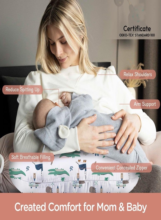 LittleDuds Baby Feeding Pillow for New Born Baby, Breastfeeding & Nursing Pillow with Removable Cover, Infant Support Cushion for 0–24 Months, Tummy Time Pillow | Cottage Care (Alligator) - Image 2