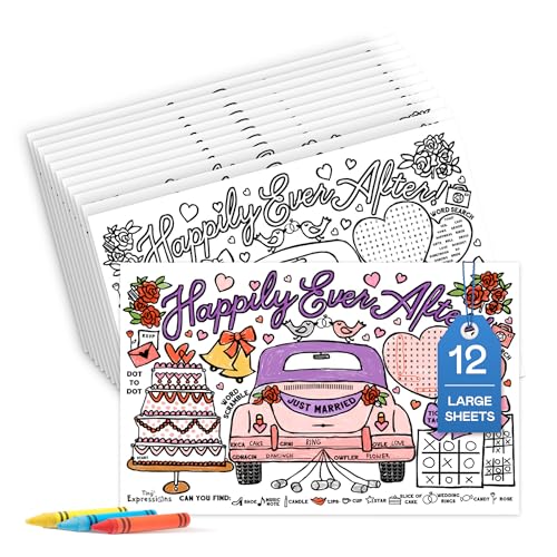 Tiny Expressions Wedding Activity Placemats Pack of 12 Disposable Coloring Paper Mats for Wedding Table Dcor Includes Activities Games - Image 1