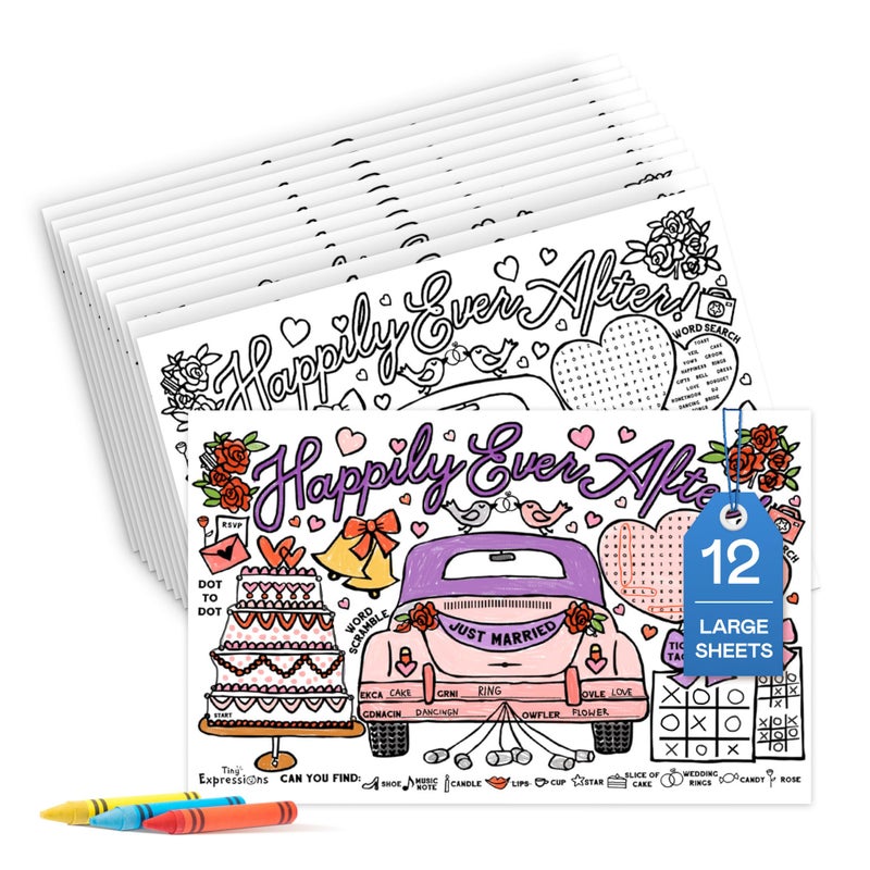 Tiny Expressions Wedding Activity Placemats Pack of 12 Disposable Coloring Paper Mats for Wedding Table Dcor Includes Activities Games - Image 2