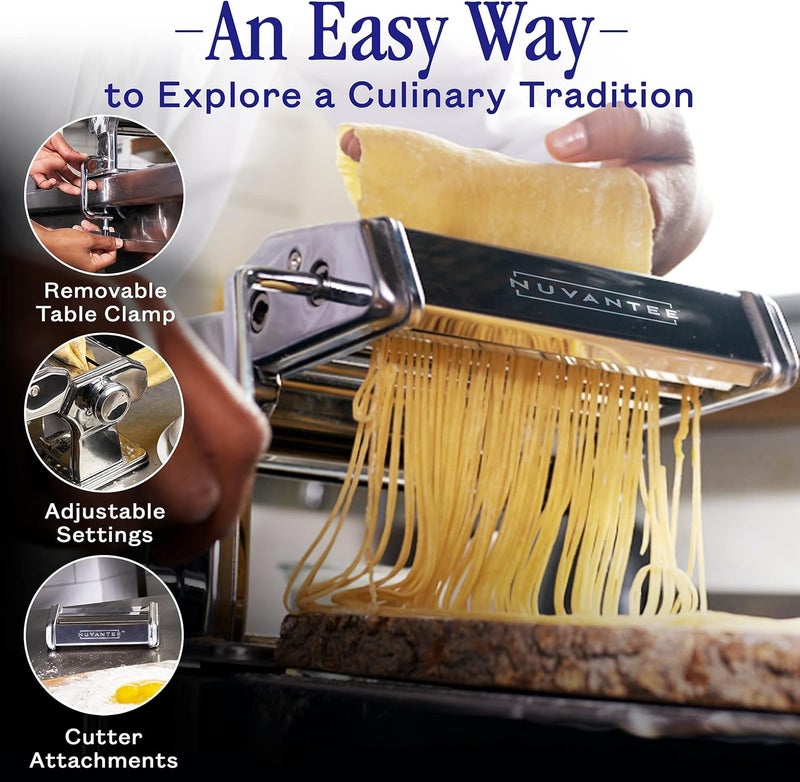 Nuvantee Pasta Maker with 7 Adjustable Thickness Settings - 2 in 1 Noodle Maker with Rollers and Cutter, Make Spaghetti, Fettuccini, Lasagna, & More - Image 5