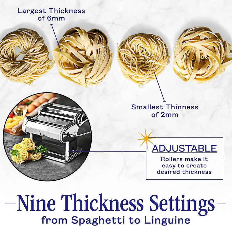 Nuvantee Pasta Maker with 7 Adjustable Thickness Settings - 2 in 1 Noodle Maker with Rollers and Cutter, Make Spaghetti, Fettuccini, Lasagna, & More - Image 3