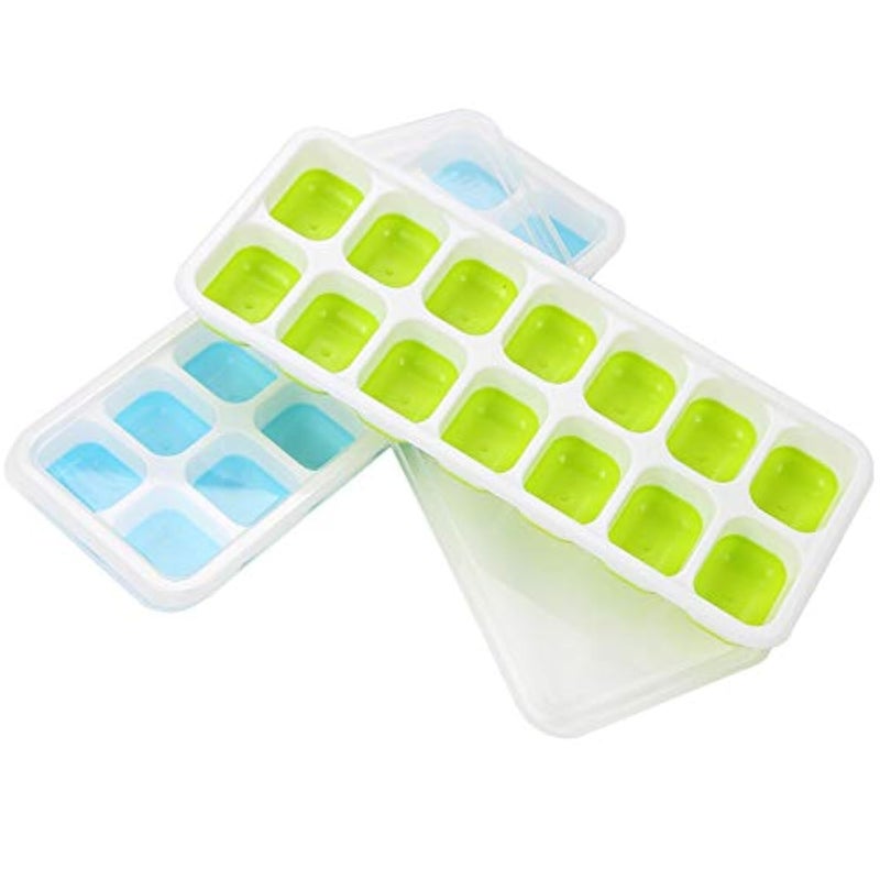 2 Pack Silicone stackable Ice Cube Trays Reusable Flexible Silicone Ice Cube Trays with SpillResistant Removable Lids Easy Release Ice Maker Tray  Easy to Use  Dishwasher Safe Variety Pack of 2