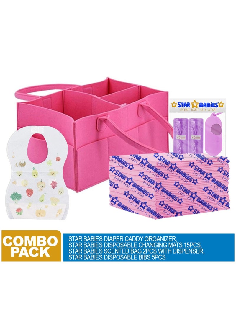 STAR BABiES Star Babies Combo packs (Diaper bag, Changing mat 12pcs, Bibs 5pcs, Scented bag 2pcs with Dispenser)  - Image 1