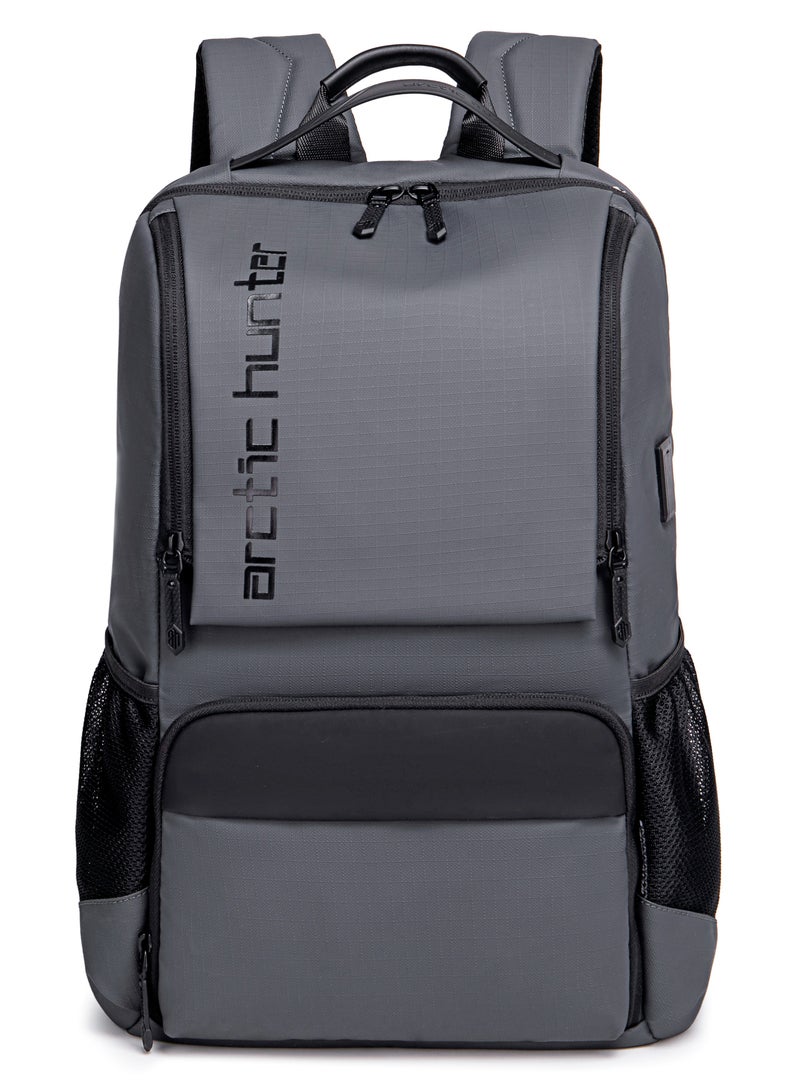 ARCTIC HUNTER Premium Backpack Water Resistant Built-in USB Headphone Jack Laptop Daypack for Men and Women B00532 Grey - Image 3