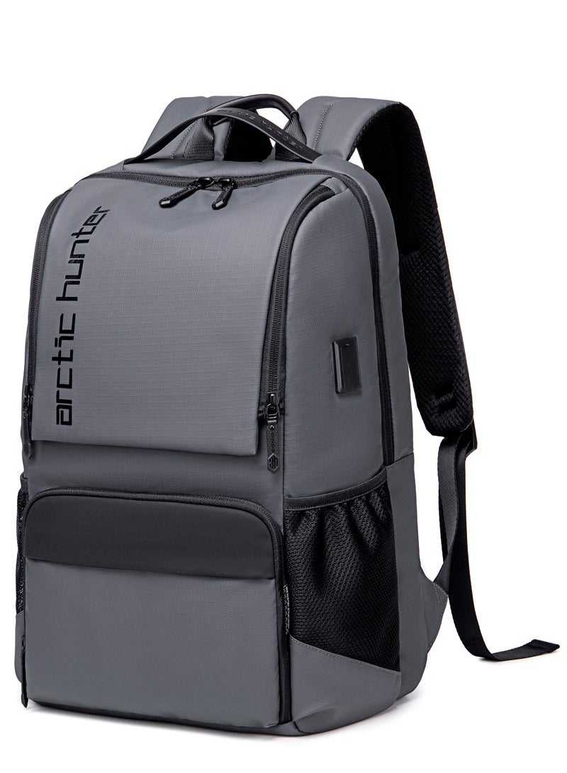 ARCTIC HUNTER Premium Backpack Water Resistant Built-in USB Headphone Jack Laptop Daypack for Men and Women B00532 Grey - Image 1