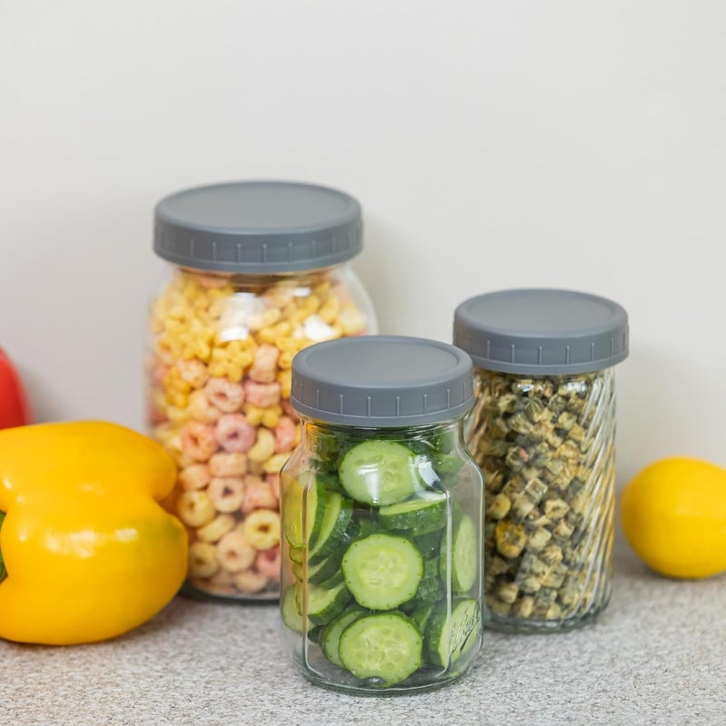 Bedgeta 18 Pack 9 Wide Mouth & 9 Regular Mouth Mason Jar Lids with Silicone Rings,Thickened Leak-proof Lids Fit Ball,Kerr and More, 86mm & 70mm Plastic(Grey) - Image 3