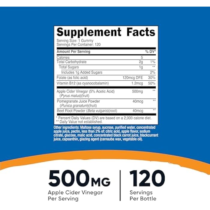 Nutricost Apple Cider Vinegar 500mg, 120 Gummies, Apple Flavored - Gluten Free, Non-GMO, No Corn Syrup - Image 2