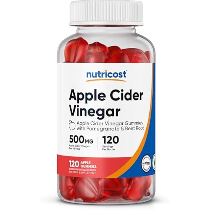 Nutricost Apple Cider Vinegar 500mg, 120 Gummies, Apple Flavored - Gluten Free, Non-GMO, No Corn Syrup - Image 1