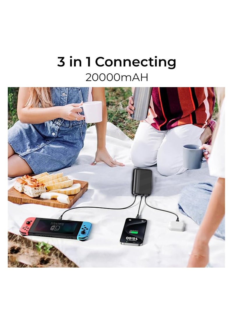 glassology باور بانك محمول بقوة 20000 مللي أمبير في الساعة بقدرة 22.5 واط وشحن سريع مع USB C ومنافذ A مزدوجة لشحن iPhone وAndroid وAirPods وiPad والمزيد باللون الأسود الأنيق - Image 5