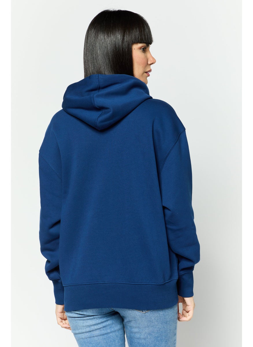 ESPRIT Women Hooded Brand Logo Long Sleeves Sweatshirt, Navy Blue  - Image 3