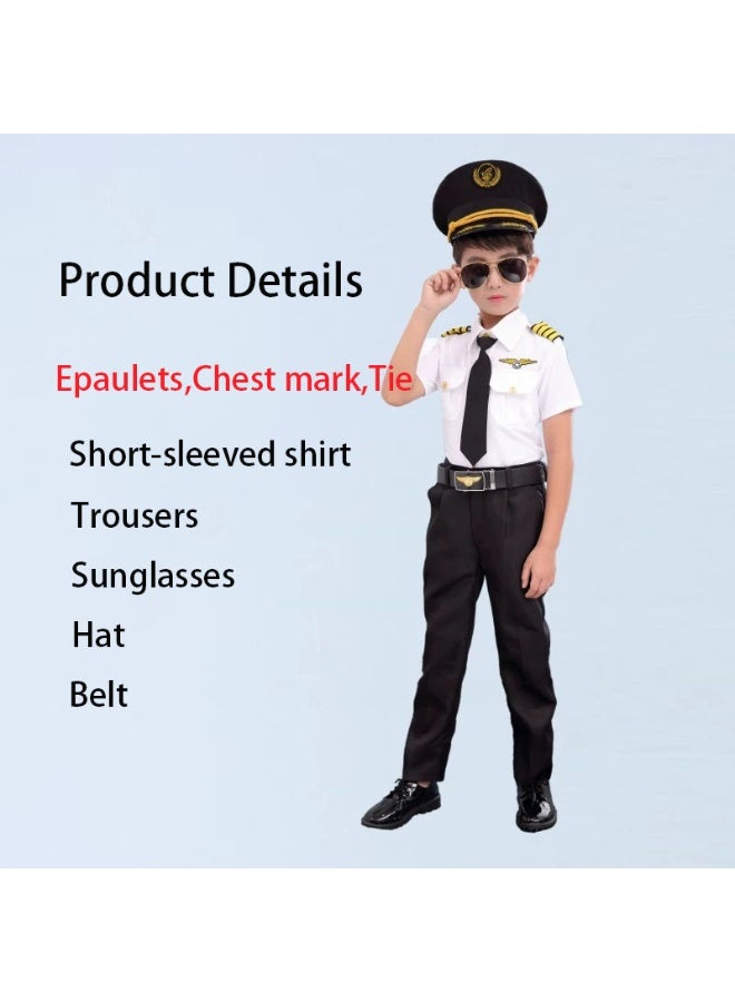 Halamodo Kids Pilot Captain Cosplay Costume Set , Children's Airline Steward Air Force Role Play Uniform ,Includes Short Sleeve Shirt, Pants, Hat, Belt and Sunglasses, Career Day Outfit for Kids , For Birthday Party, Stage Show, Themed Party, Talent Show, Masquerade ,Best Gift For Boys - Image 2