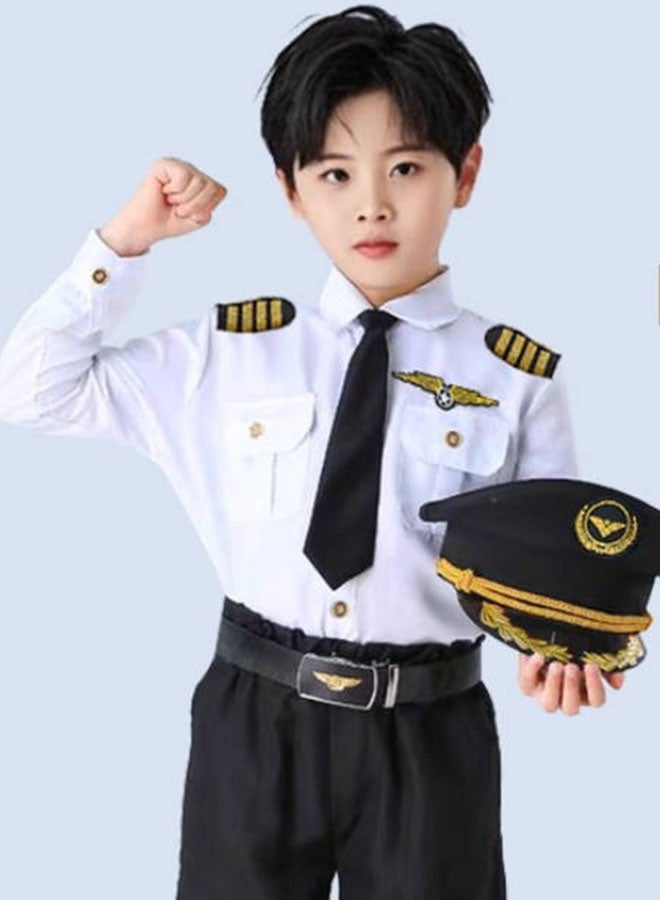 Halamodo Kids Pilot Captain Cosplay Costume Set , Children's Airline Steward Air Force Role Play Uniform ,Includes Short Sleeve Shirt, Pants, Hat, Belt and Sunglasses, Career Day Outfit for Kids , For Birthday Party, Stage Show, Themed Party, Talent Show, Masquerade ,Best Gift For Boys - Image 4