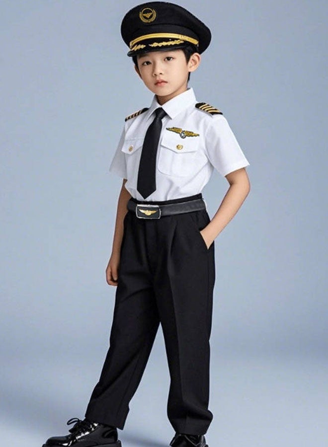 Halamodo Kids Pilot Captain Cosplay Costume Set , Children's Airline Steward Air Force Role Play Uniform ,Includes Short Sleeve Shirt, Pants, Hat, Belt and Sunglasses, Career Day Outfit for Kids , For Birthday Party, Stage Show, Themed Party, Talent Show, Masquerade ,Best Gift For Boys - Image 3