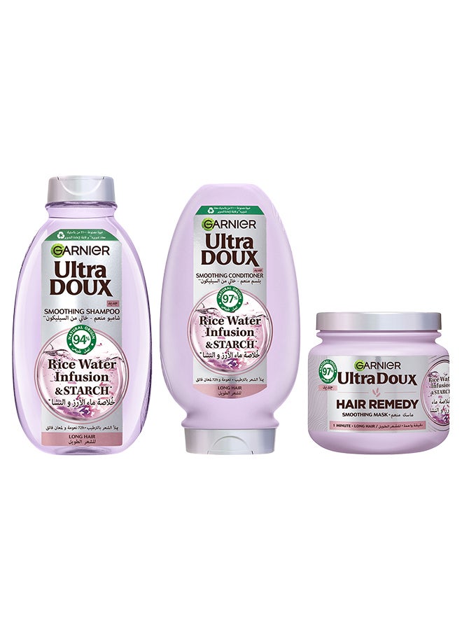 garnier شامبو غارنييه ألترا دوكس بماء الأرز 400 مل + بلسم 360 مل + قناع شعر 340 مل - Image 1