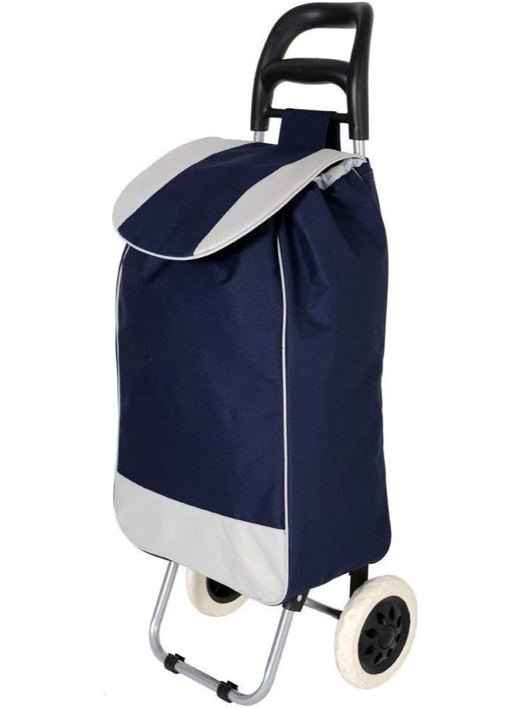 Decorhills Foldable Shopping Trolley Bag with Wheels – Multi-Functional Luggage & Grocery Cart, Durable Metal Frame, Large Storage Space, Easy to Carry Travel Bag for Vegetables & Daily Use - Navy Blue - Image 1