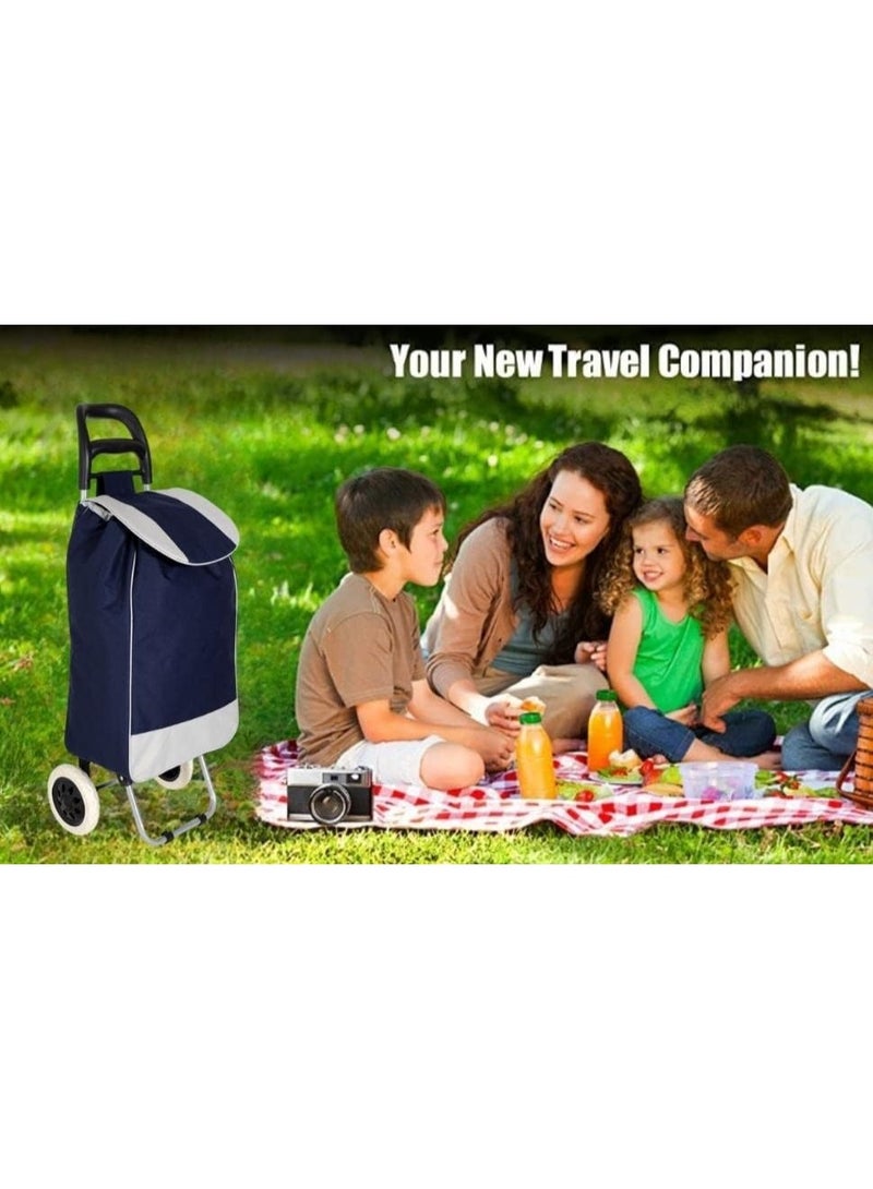 Decorhills Foldable Shopping Trolley Bag with Wheels – Multi-Functional Luggage & Grocery Cart, Durable Metal Frame, Large Storage Space, Easy to Carry Travel Bag for Vegetables & Daily Use - Navy Blue - Image 2