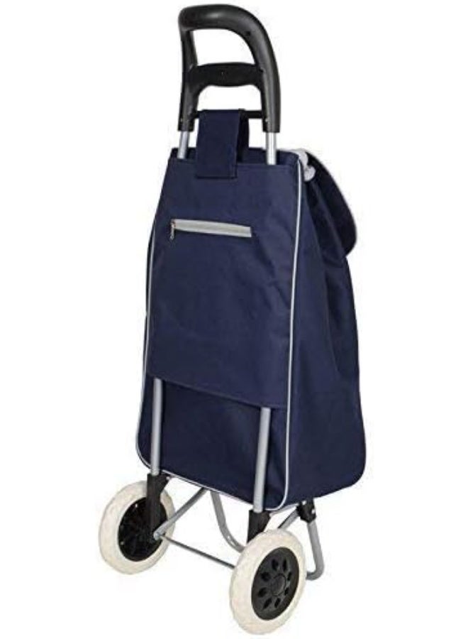 Decorhills Foldable Shopping Trolley Bag with Wheels – Multi-Functional Luggage & Grocery Cart, Durable Metal Frame, Large Storage Space, Easy to Carry Travel Bag for Vegetables & Daily Use - Navy Blue - Image 3